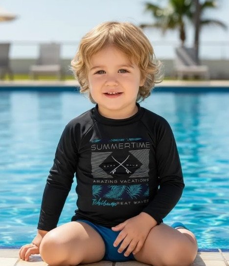 Conjunto Praia/Piscina Kamylus Summer Azul Proteção Uv Cód: 607