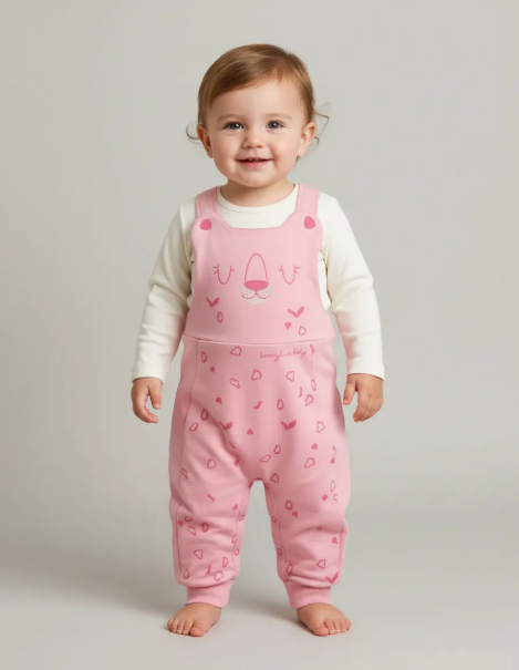 Conjunto Bebê Kamylus Jardineira e Camiseta Ursinha Rosa Claro Cód: 90