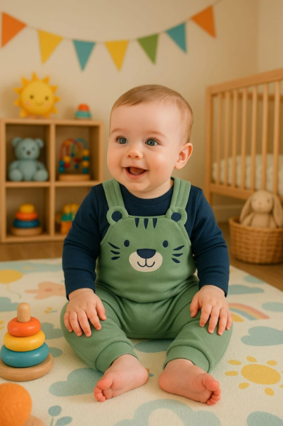 Conjunto Bebê Kamylus Jardineira e Camiseta Tigre Verde Cód: 143