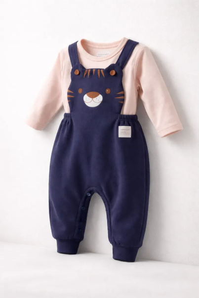 Conjunto Bebê Kamylus Jardineira e Camiseta Tigre Marinho Cód: 143