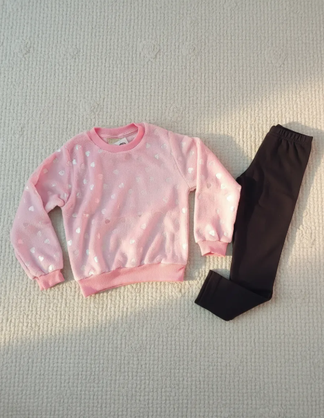 Conjunto Vrasalon Peludinho Coração Rosa Linha Luxo Cód: 516