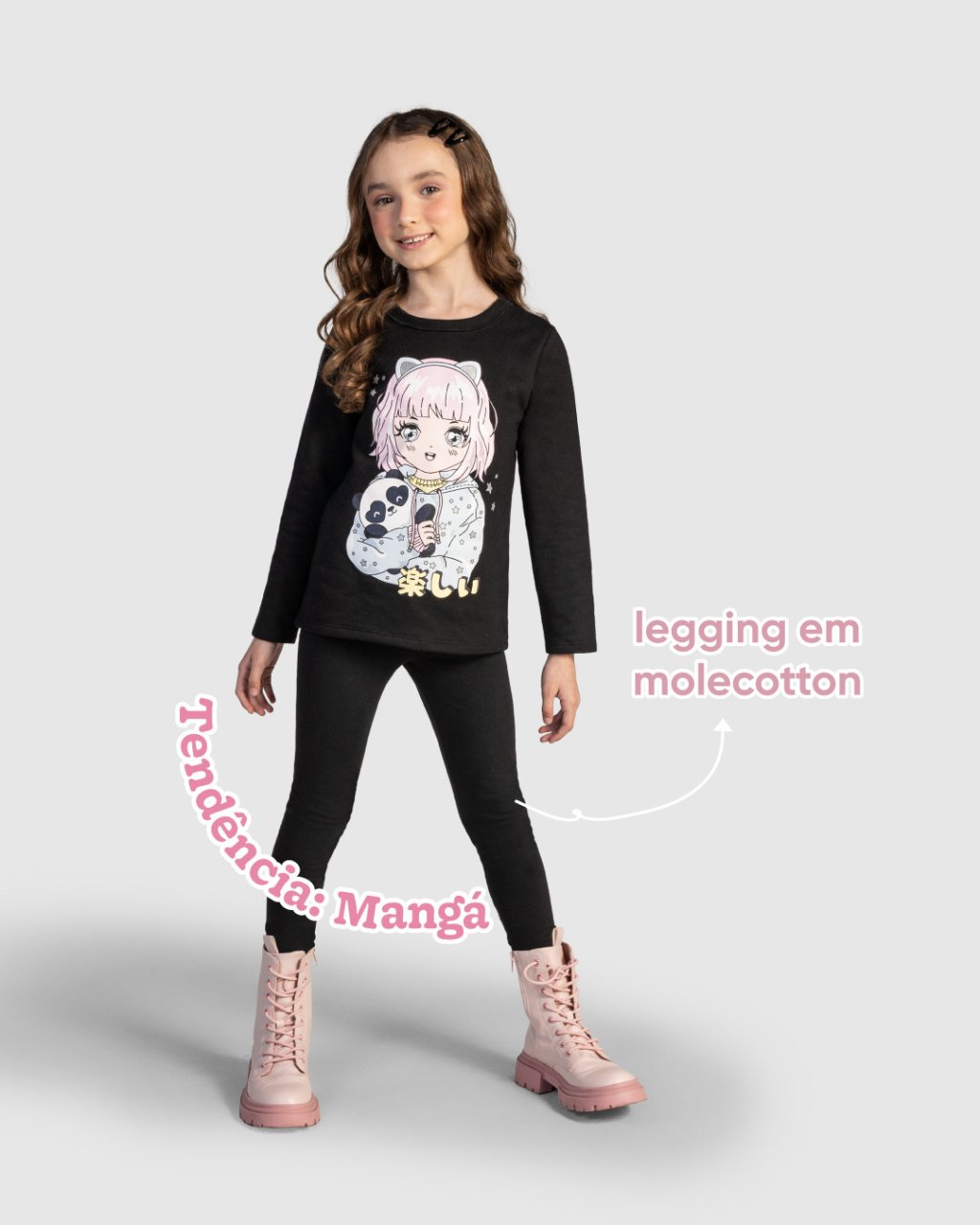 Conjunto Brandili Moletom Mangá Panda Preto Imperdivel Cód: 568