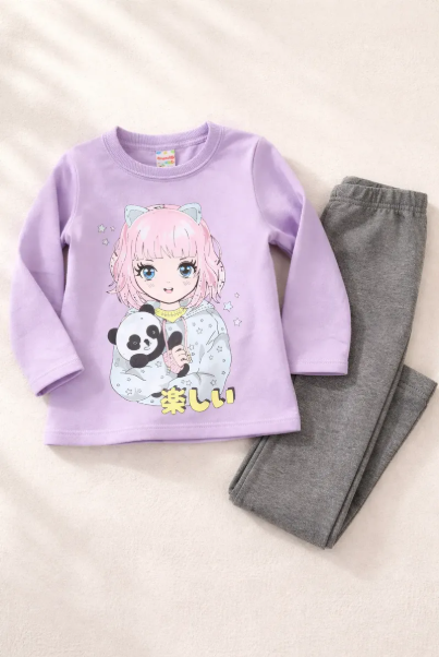 Conjunto Brandili Moletom Mangá Panda Lilas Imperdivel Cód: 568