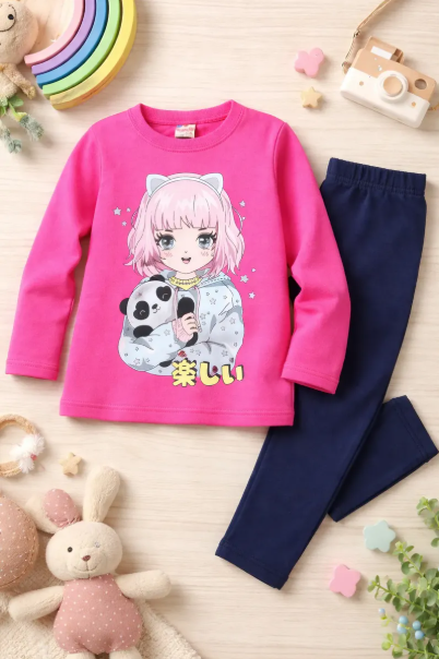 Conjunto Brandili Moletom Mangá Panda Rosa Imperdivel Cód: 568