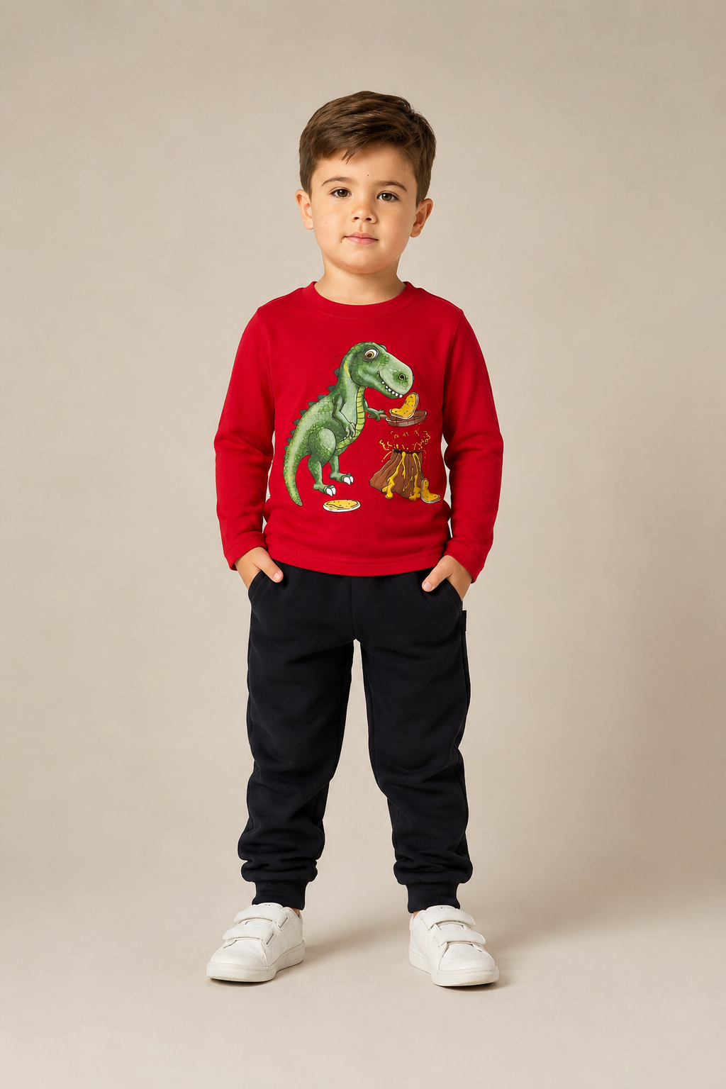 Conjunto Moletom Brandili Dinossauro Vermelho Cód: 97