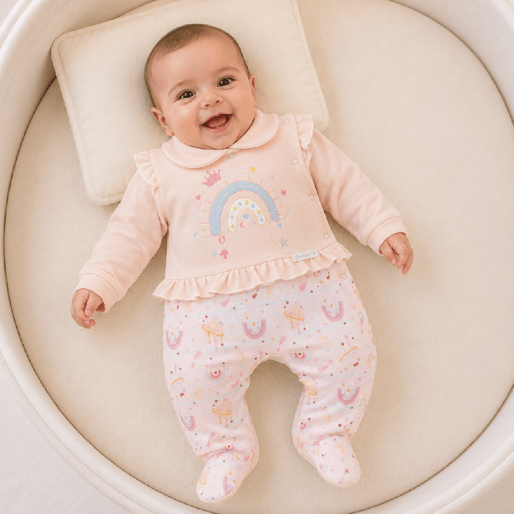 Macacão Bebê Presente Anjo Plush Bordado Arco Iris Bege Cód: 629