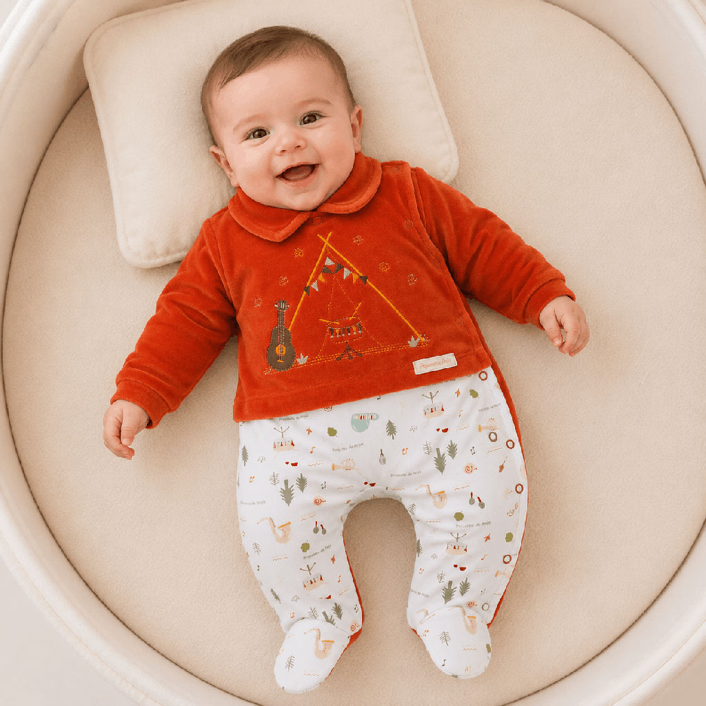 Macacão Bebê Presente de Anjo Plush Bordado Camping Marrom Cód: 631