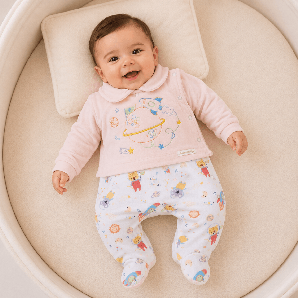 Macacão Bebê Presente Anjo Plush Bordado Astronauta Bege Cód: 632
