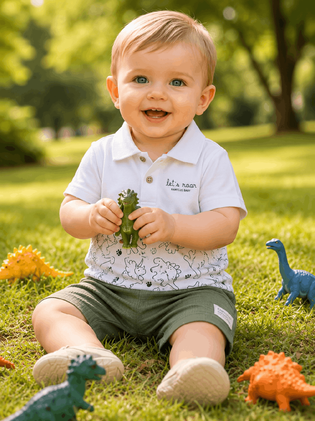 Conjunto Kamylus Camisa Polo Dinossauro Branco Cód: 324