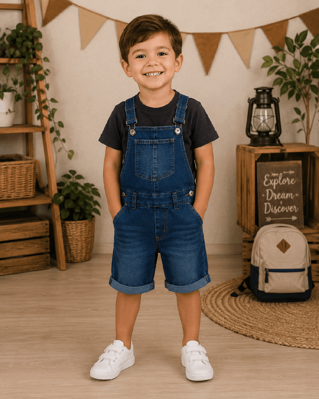 Jardineira Jeans Kookabu Com Barra Virada E Bolso Cód: 512