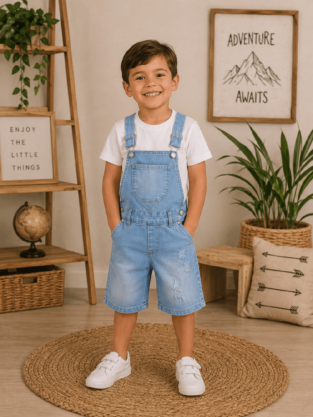 Jardineira Gijo Jeans Detalhe Bolso Frontal Rasgada Cód: 519
