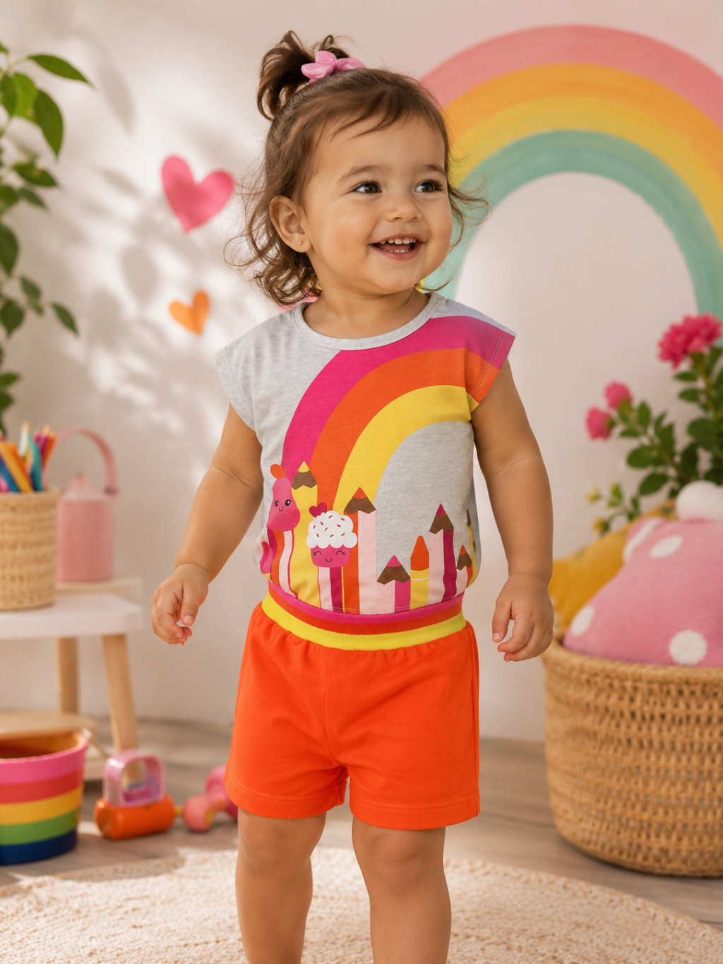 Conjunto Infantil Kyly Arco-íris Colorido Laranja Imperdível Cód: 91