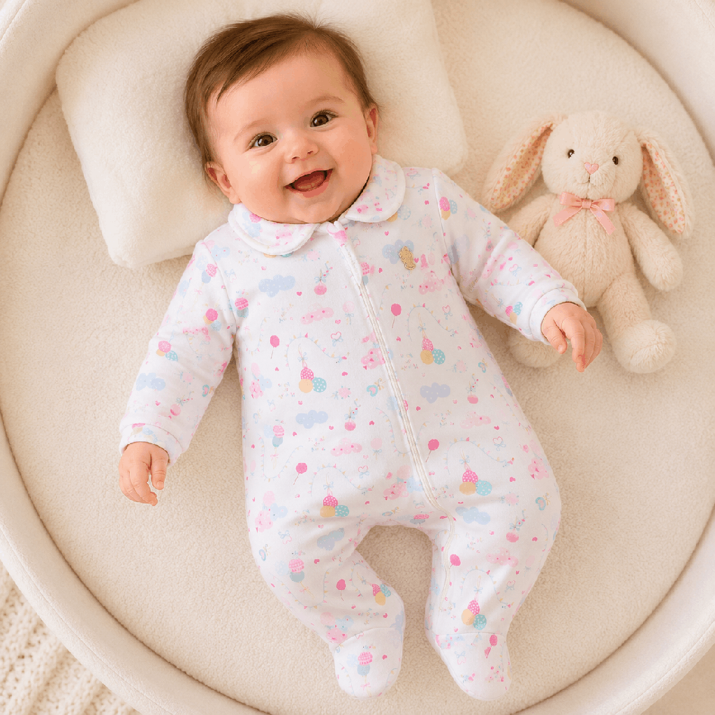Macacão Bebê Presente de Anjo New Soft Zíper Bege Balões Cód: 634