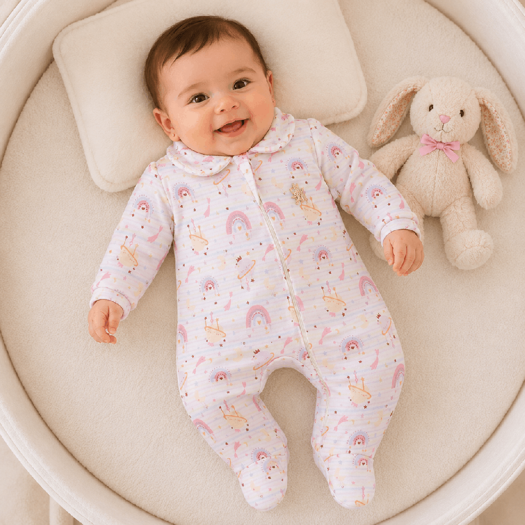 Macacão Bebê Presente De Anjo New Soft Zíper Lua Bege Cód: 635