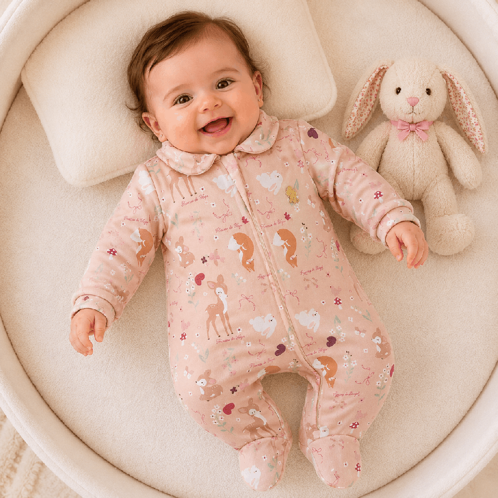 Macacão Bebê Presente de Anjo New Soft Zíper Bosque Rosê Cód: 636