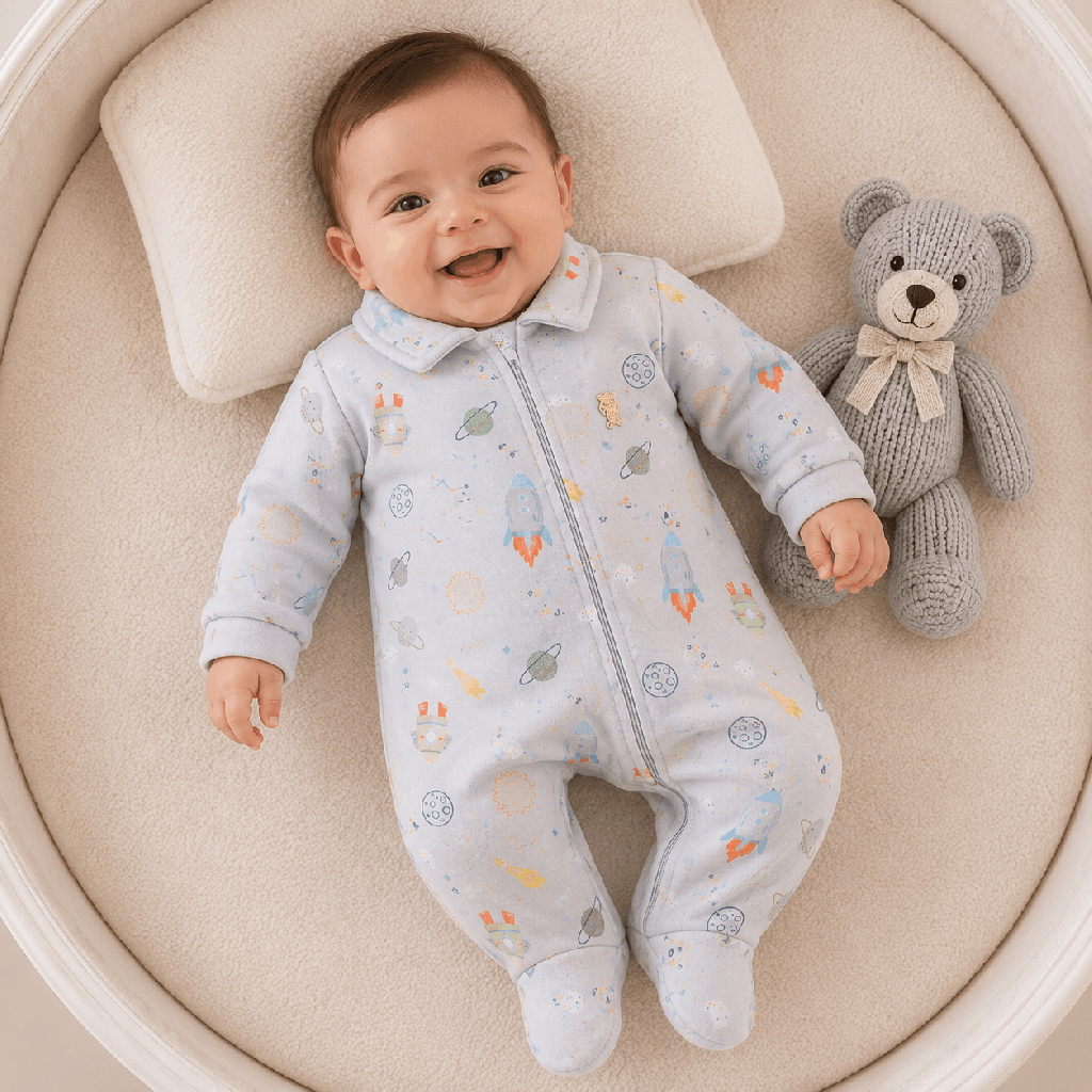 Macacão Bebê Presente de Anjo New Soft Zíper Espaço Cinza Cód: 638