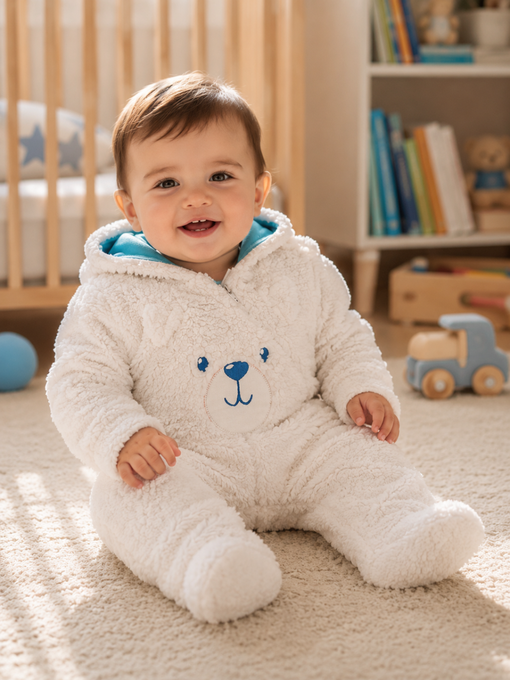 Macacão Manga Longa Kiko Baby Pelinho Bordado Urso Bege Cód: 148