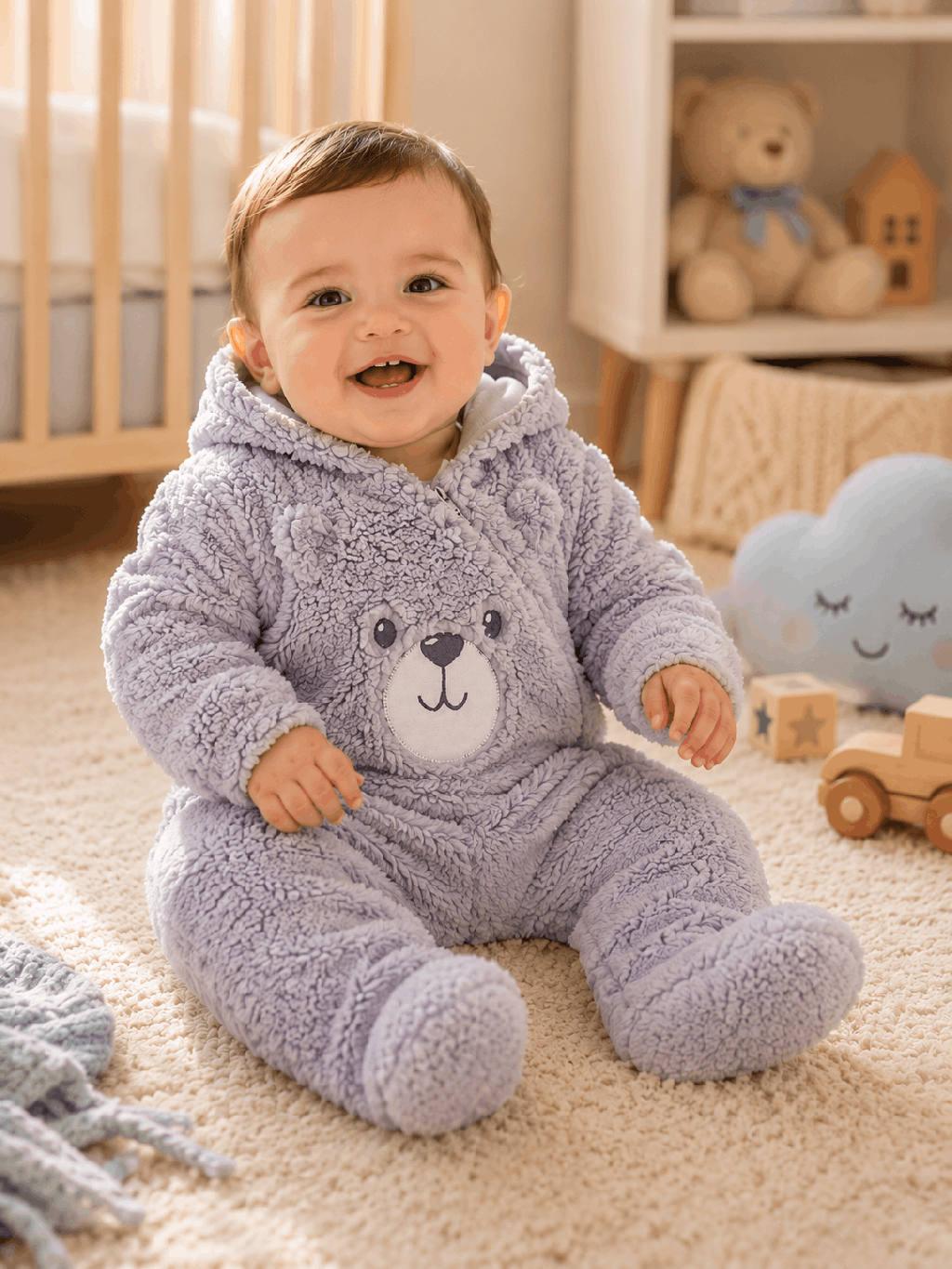 Macacão Manga Longa Kiko Baby Pelinho Bordado Urso Cinza Cód: 148