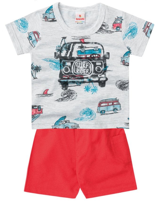 Conjunto Bebê Brandili Surf Rider Vermelho Imperdível Cód: 219