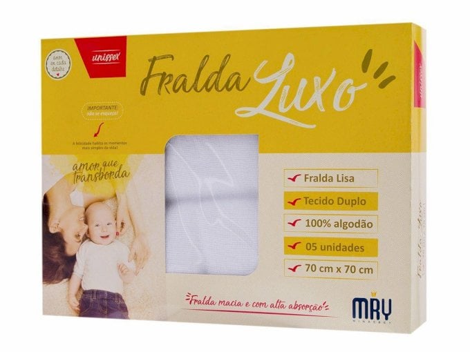 Fralda De Pano Minasrey Branca Luxo Tecido Duplo Caixa C/5 Cód: 216