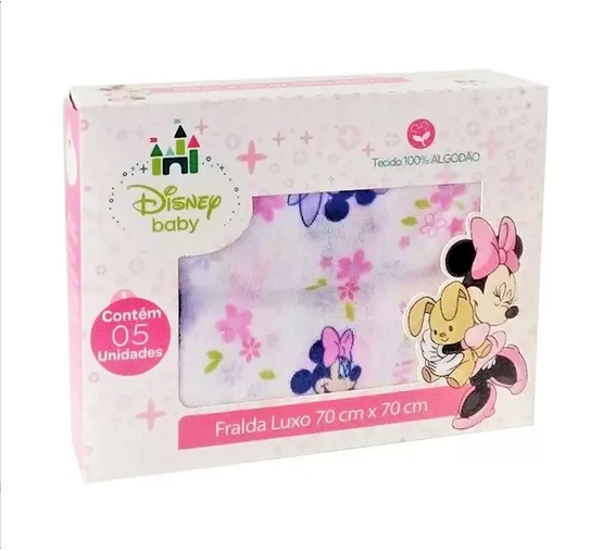 Fralda De Pano Disney Minnie Luxo Tecido Duplo Caixa C/5 Cód: 261