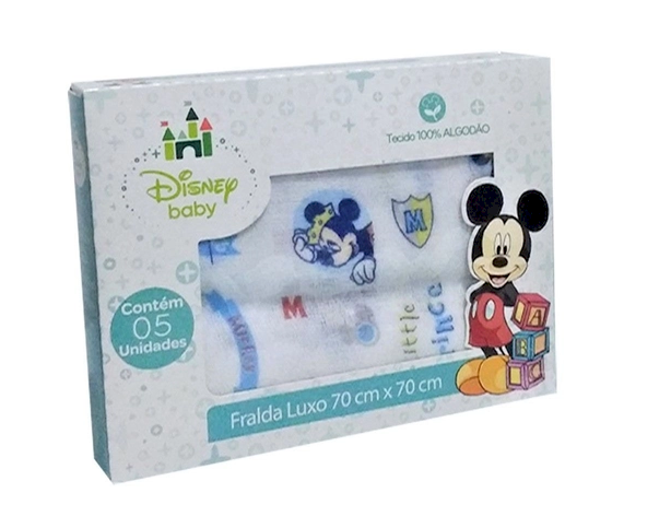 Fralda De Pano Disney Mickey Luxo Tecido Duplo Caixa C/5 Cód: 261