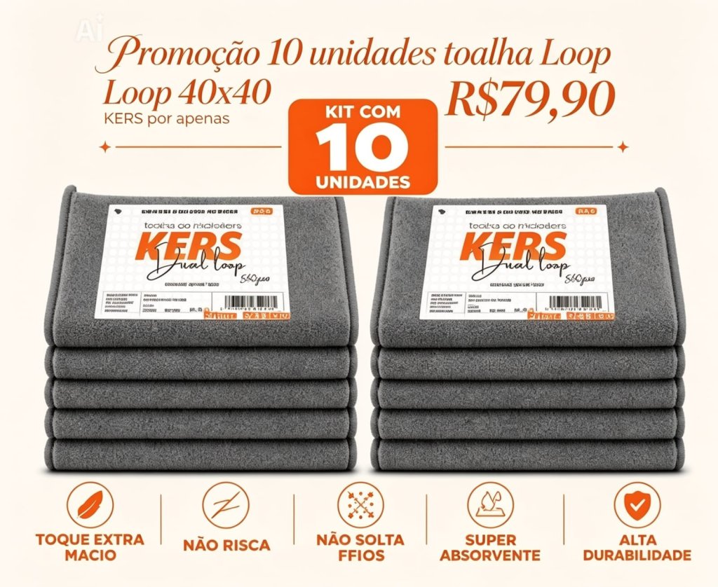 KIT 10 TOALHAS DUAL LOOP 40X40 KERS