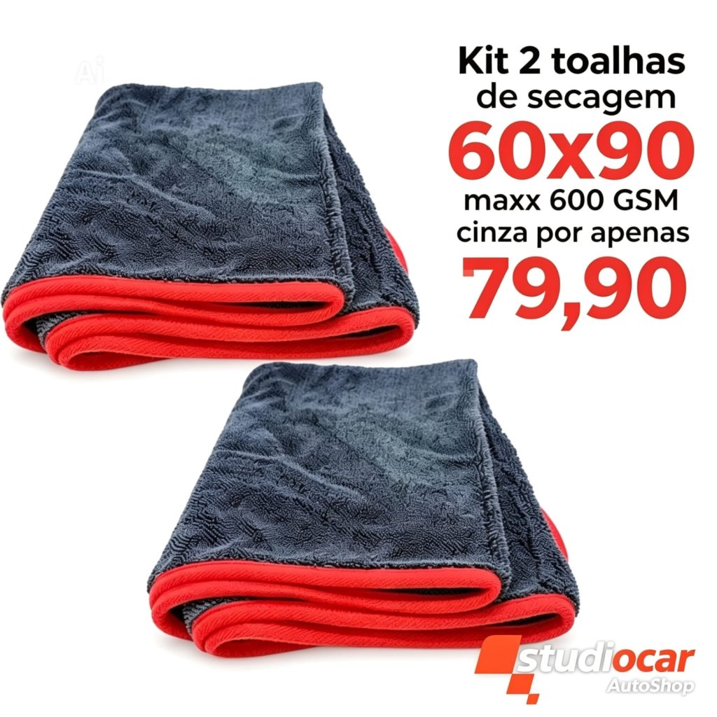 KIT 2 TOALHAS SECAGEM 60X90 MAXX 600GSM CINZA JS