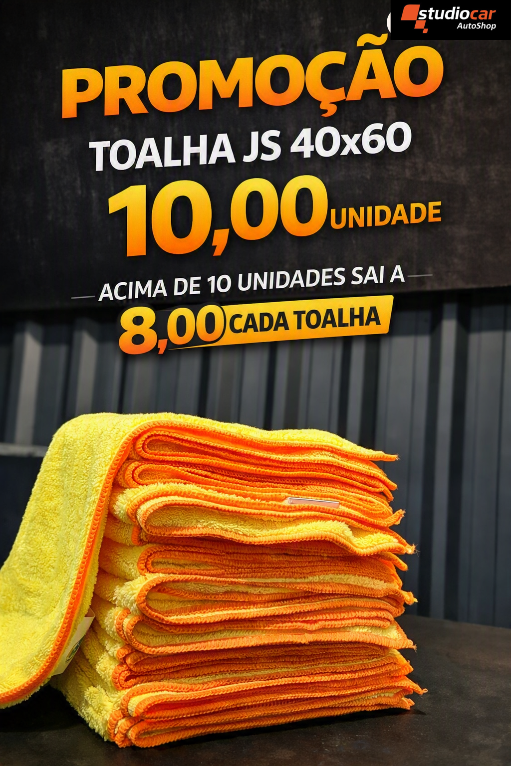 KIT 10 TOALHAS AMARELA C/ COSTURA LARANJA 40X60 JS 