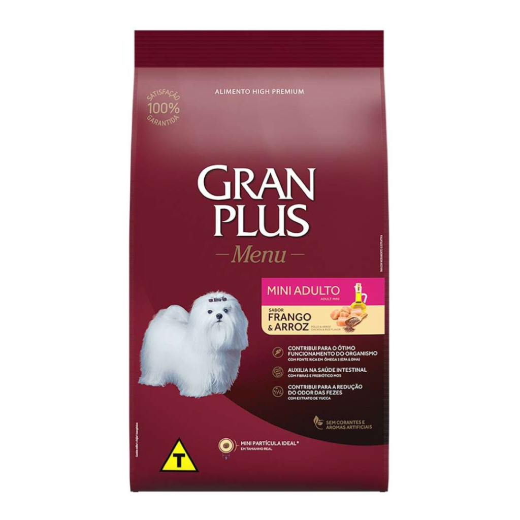 Ração GranPlus Menu para Cães Adultos de Porte Mini Sabor Frango e Arroz 15 Kg