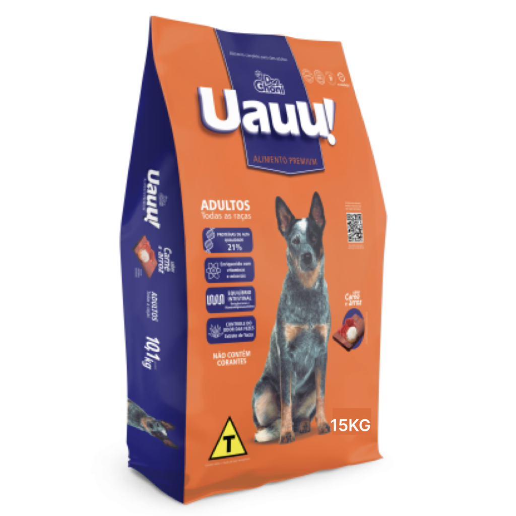Ração Uauu! Premium 21% Cães Adultos Sabor Carne e Arroz 20kg