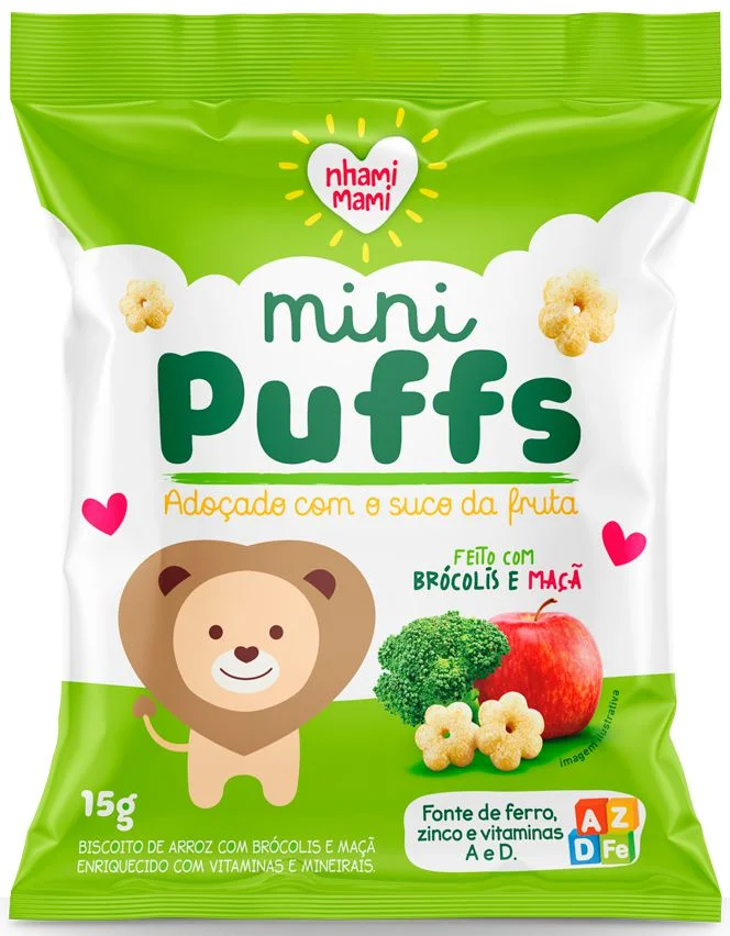 NHAMI MINI PUFFS BROCOLIS/MAÇA 15G