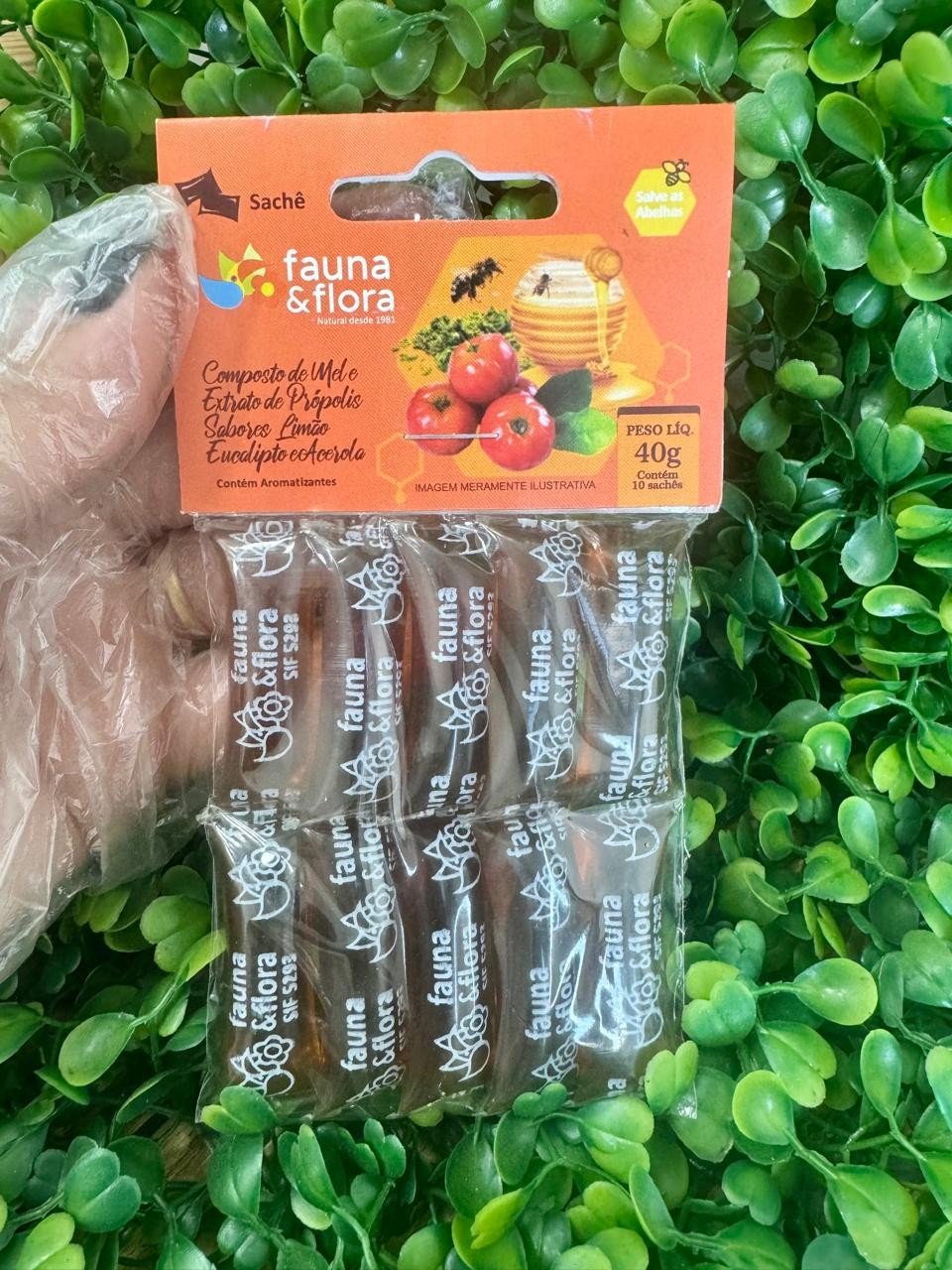 SACHÊ MEL,EXTRATO DE PRÓPOLIS,LIMÃO,EUCALIPTO E ACEROLA  40gr (10un)  - FAUNA E FLORA