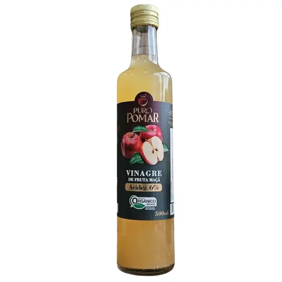 VINAGRE DE MAÇA ORGÂNICO COM ACIDEZ 6% 500ml - PURO POMAR (vidro)