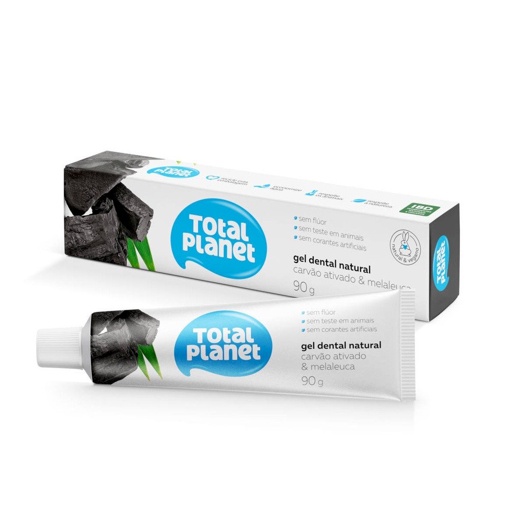 CREME DENTAL NATURAL TOTAL PLANET - CARVÃO ATIVADO E MELALEUCA 90G