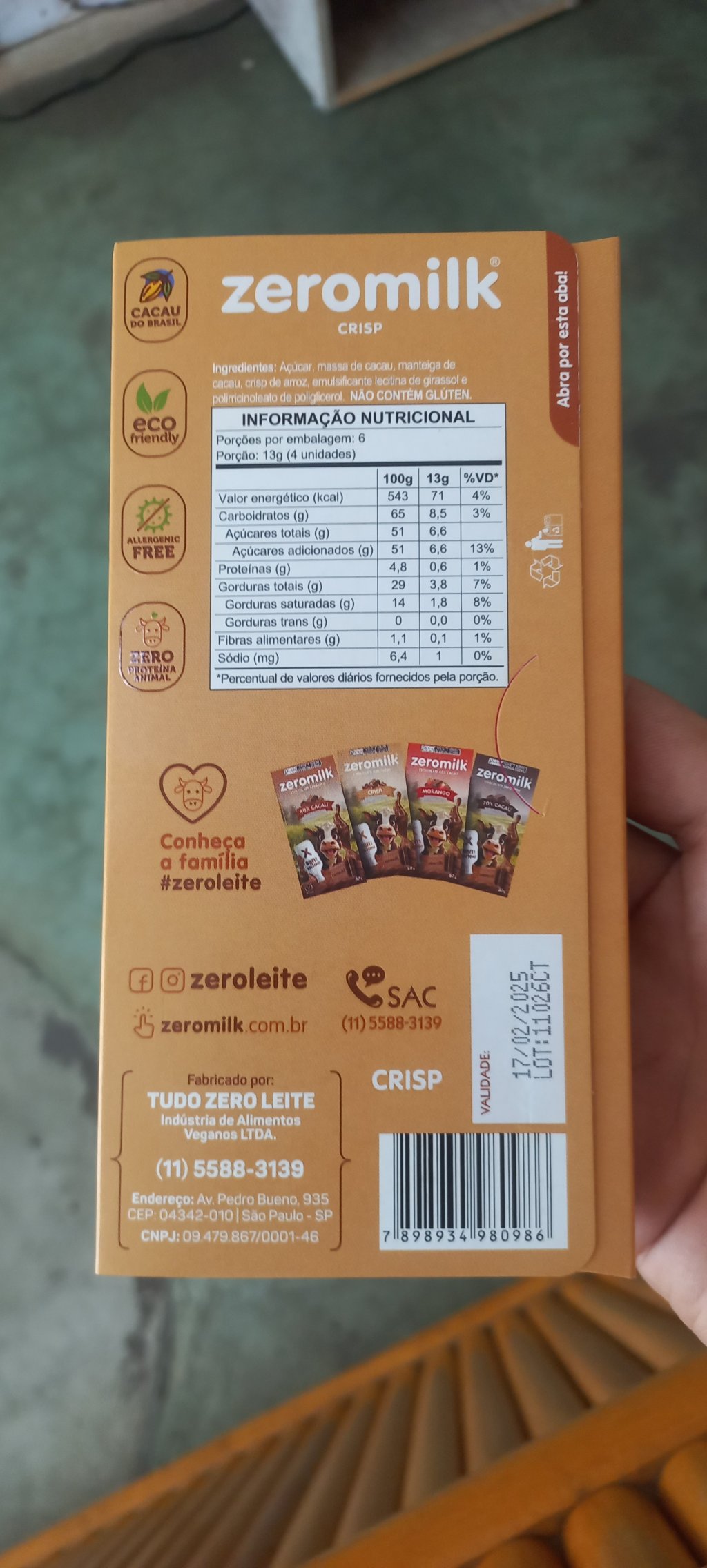 Chocolate 40% cacau | Crisp | ZeroMilk 70g