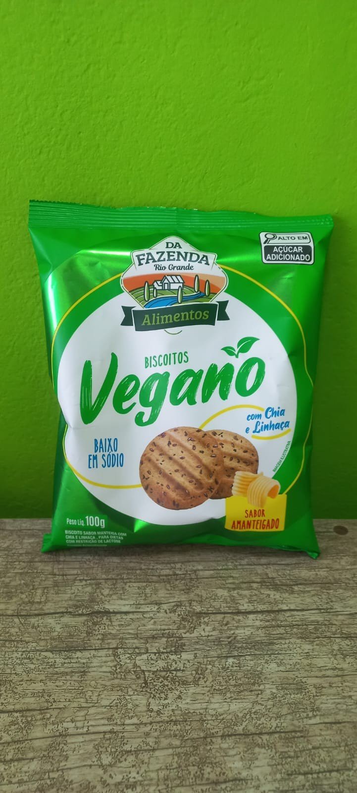 Biscoito Vegano | Com chia e linhaça | Sabor amanteigado 100g