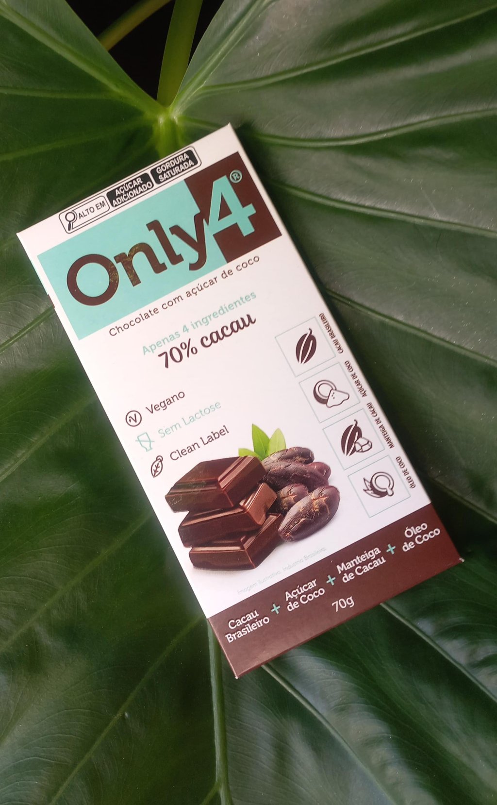 Chocolate 70% Cacau com Açúcar de Coco | Only4 70g
