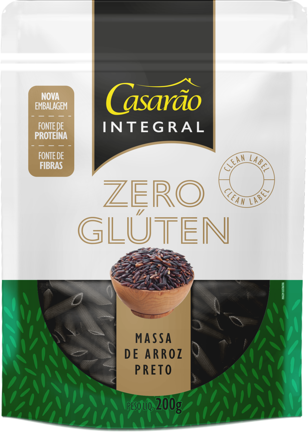 Macarrão Penne Integral com Massa de Arroz Preto | Casarão 200g