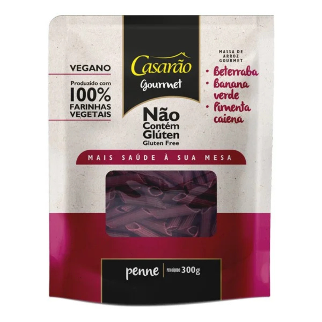 Macarrão Penne Integral | Beterraba, Banana Verde, Pimenta Caiena | Casarão Gourmet 300g