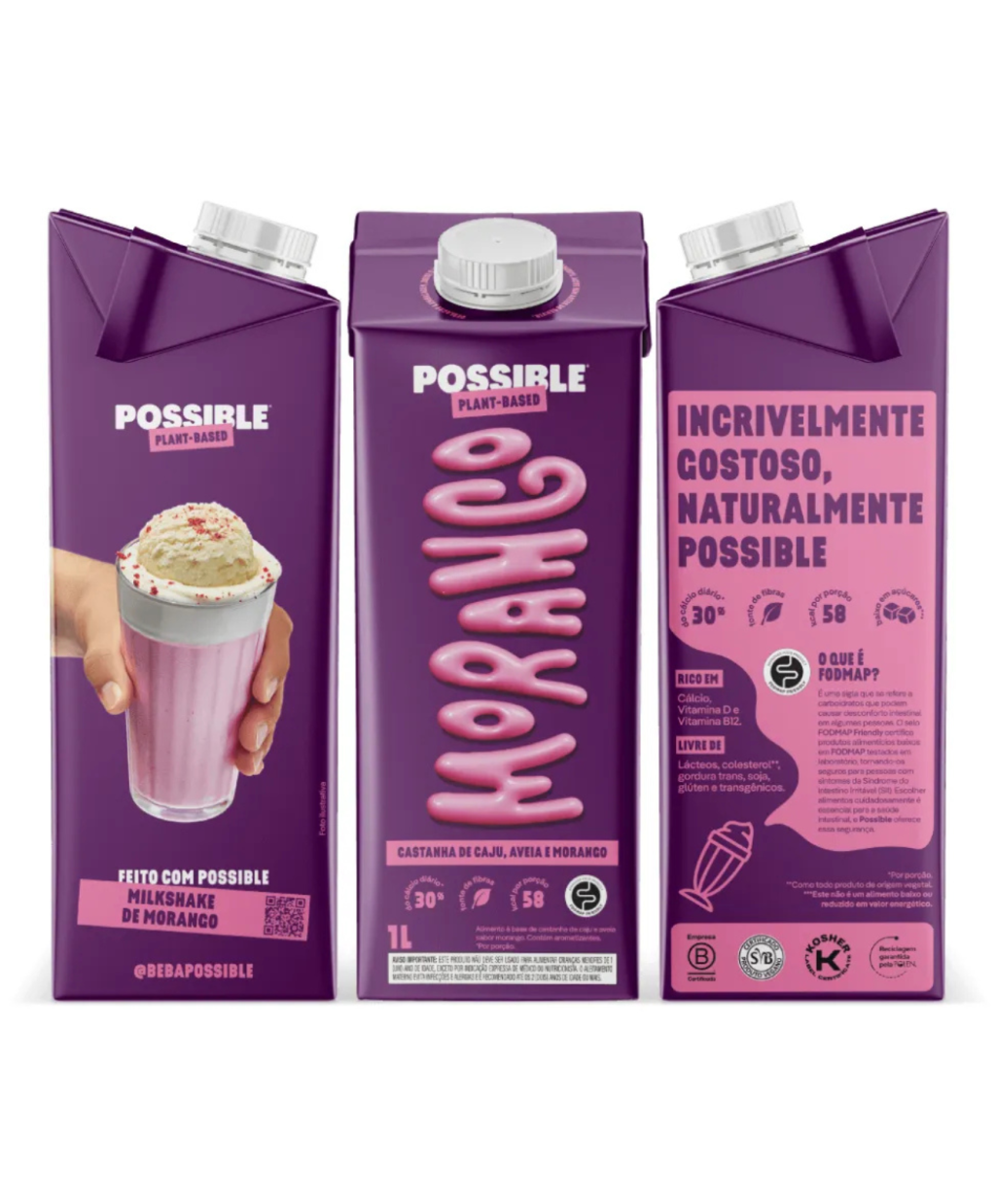 Bebida de Aveia e Castanha de Caju | Morango | Possible 1L