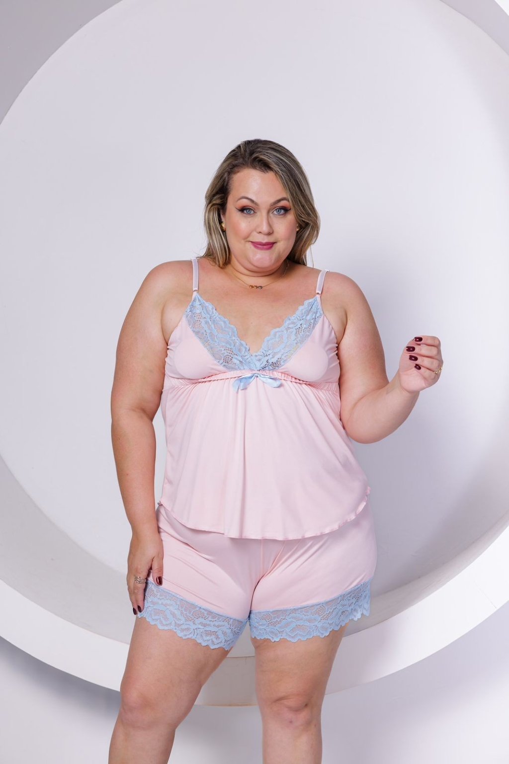 Baby Doll Liso Plus - Rosa com Azul 