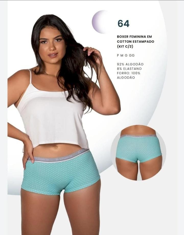 Pct 2 Cueca Boxer Feminina Estampada REF 64