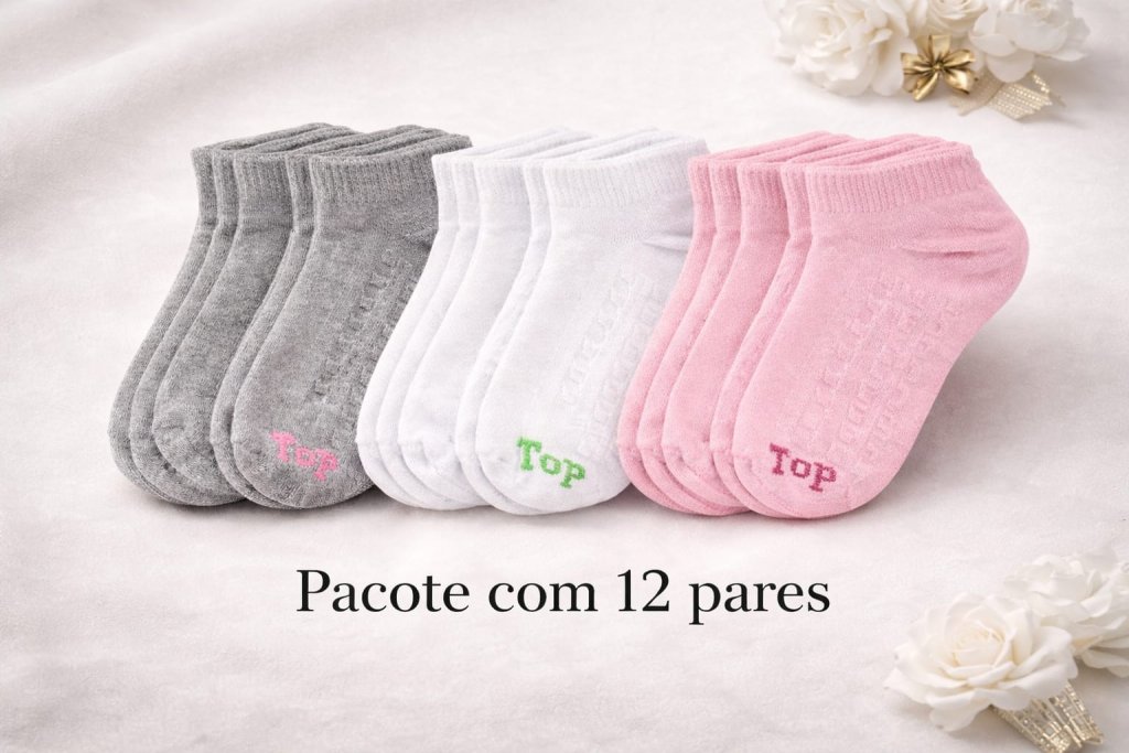 Pacote c 12 pares Meia soquete Feminino 