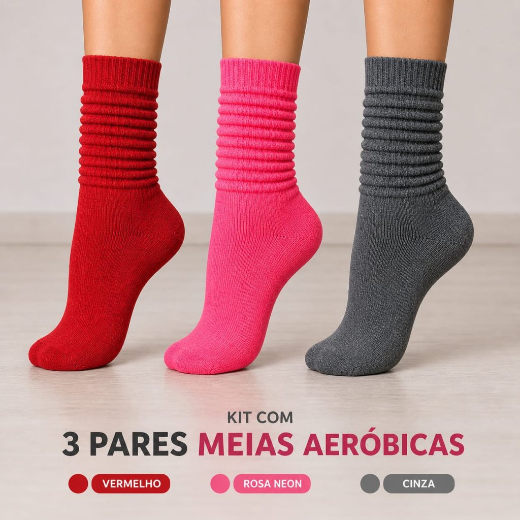KIT COM 3 PARES MEIA AERÓBICA 