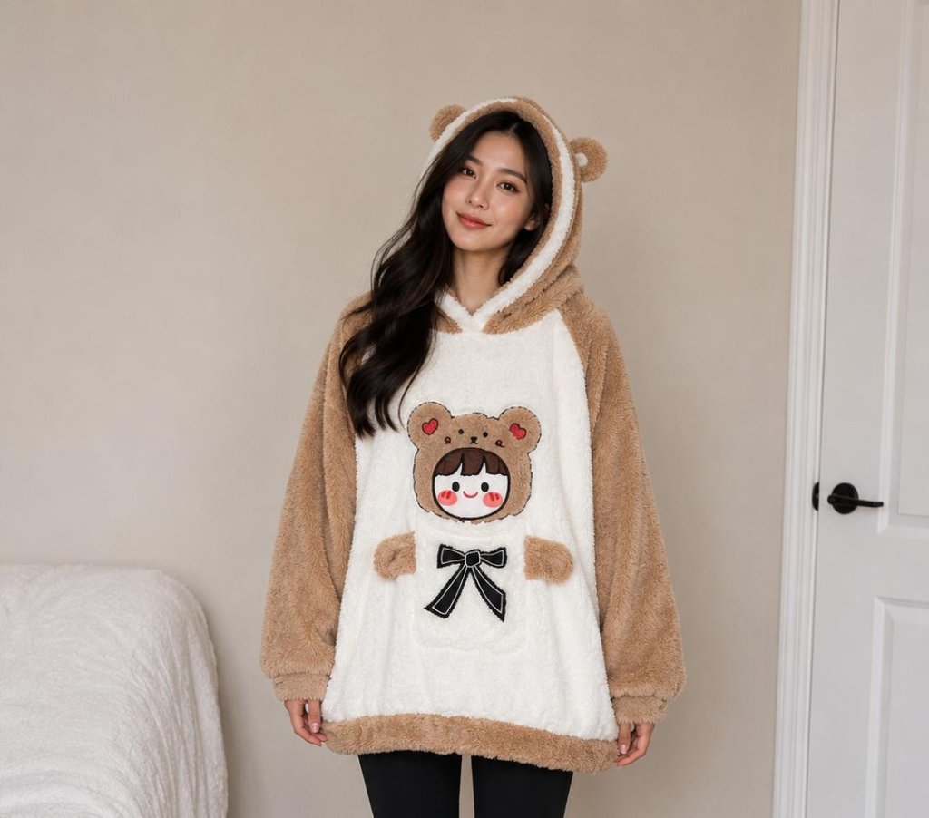 BLUSA PELUCIA COM CAPUZ E BOLSO NUDE CANGURU REF J008