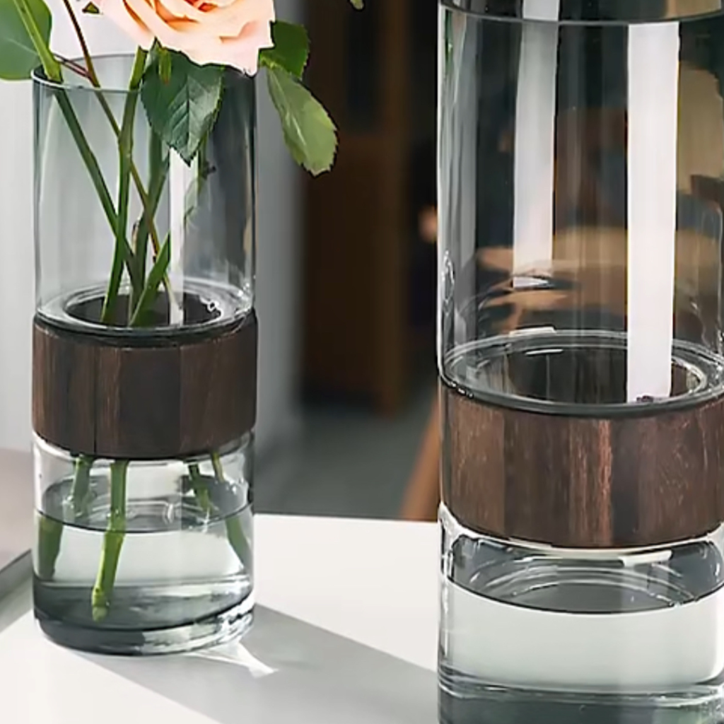 VASO VIDRO COM MADEIRA P  REF: 30785