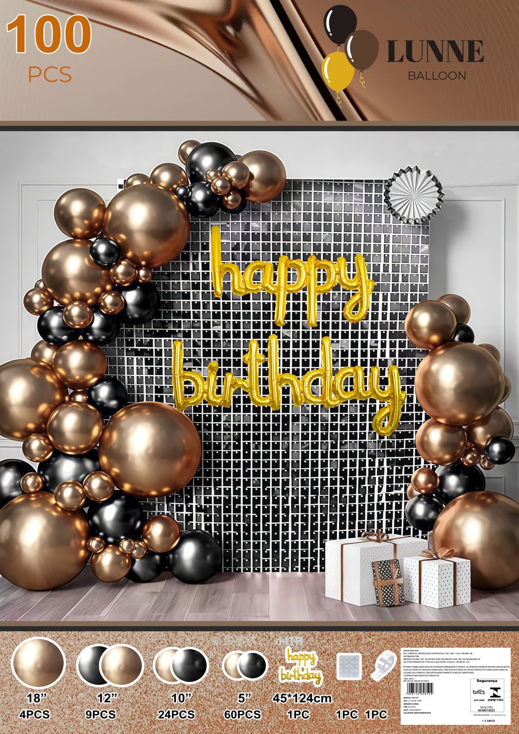 KIT 100 PCS BALÃO BLACK & GOLD REF: 70015