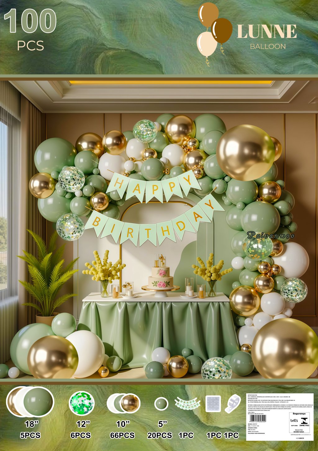 KIT 100 PCS BALÃO VERDE REF: 70016