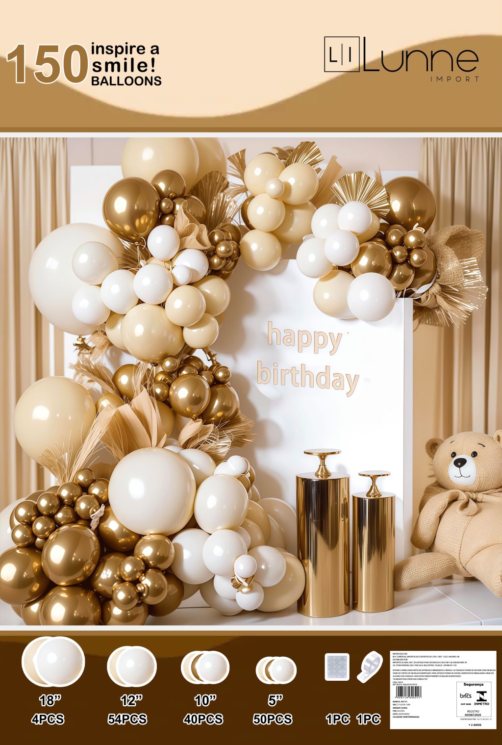 KIT 150 PCS BALÃO GOLD & BRANCO REF: 70019